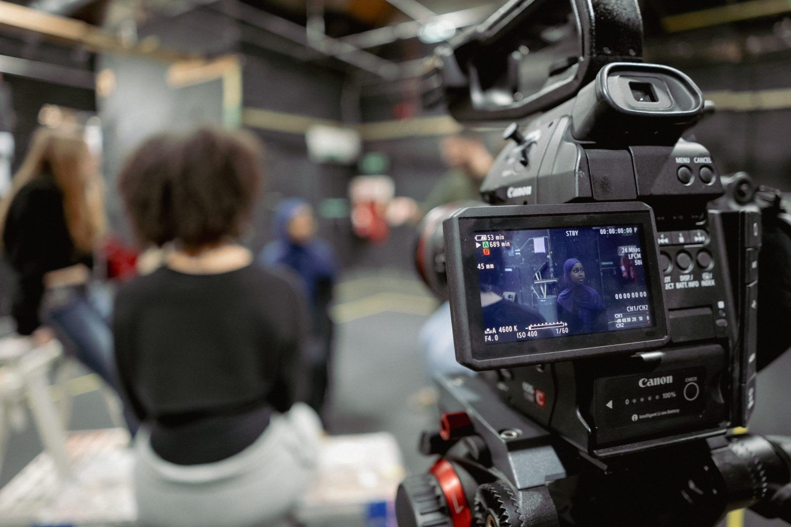 A camera monitor during a London Film School studio shoot